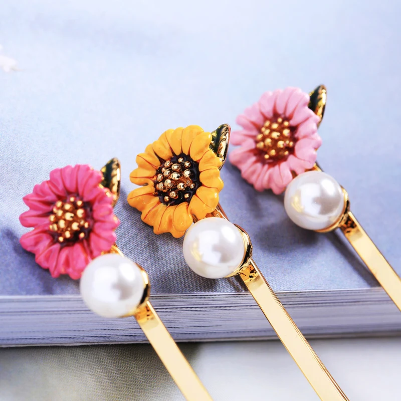 

mt007 Enamel Flowers Pearls Hair Clips Girls Hair Accessories 2021