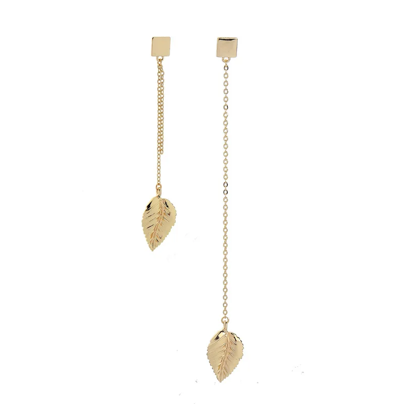 

ed01797c Gold Plated Leaves Designs Long Chains Dangle Earings For Women, As picture