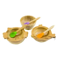 

Spill Proof Wood Beech Bamboo Suction Baby Bowl and Spoon Set Wholesale For Kid Toddler