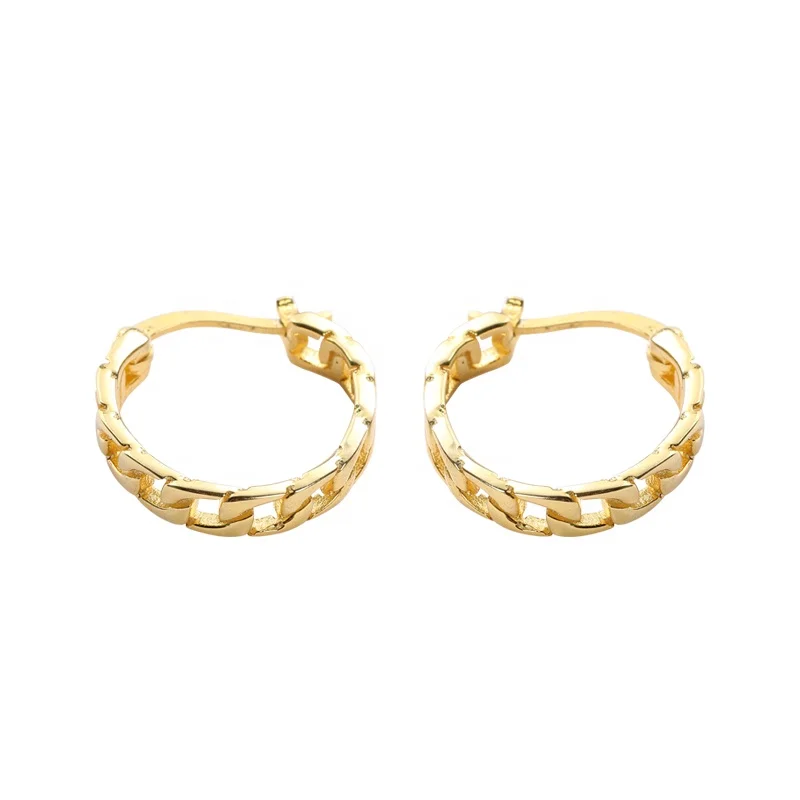 

Trending Fashion 18K Gold Plated 925 Sterling Silver Cuban Link chain Curb Hoop Earrings Women