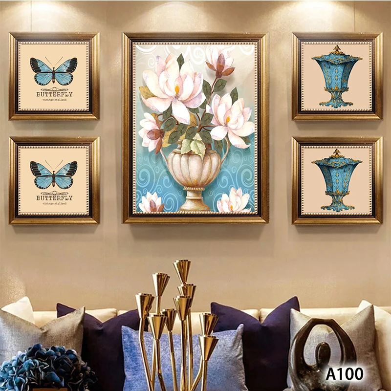 

5 Pieces Christmas Thangka style flower art Canvas Painting for Sale Modern Butterfly PrintArtWall Home Decoration unframed