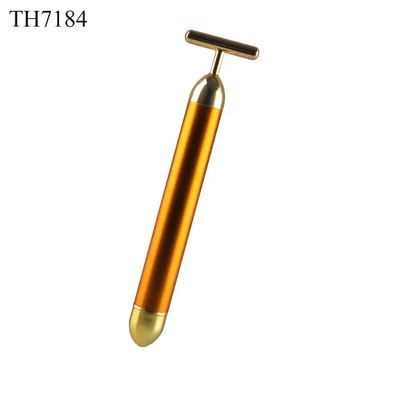 

Hot-selling Skin Care Vibrating 24K Facial Tighten Massage Energy Beauty Bar T Shape Thin Face Slimming Gold Electric Beauty Bar