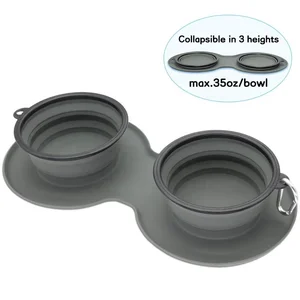 Image of New Collapsible Dog Bowl, Double Silicone Pet Bowl, Portable Foldable Travel Bowls with Aluminum Carabiner Clip