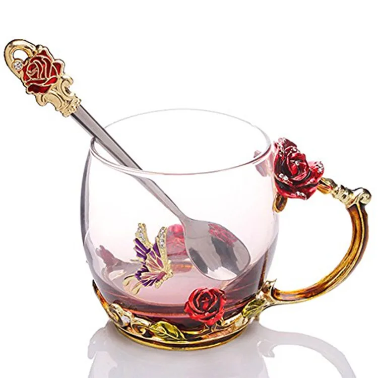 

Women Glass Coffee Mug Valentines Day Birthday New Year Christmas Gift for Her glass mug