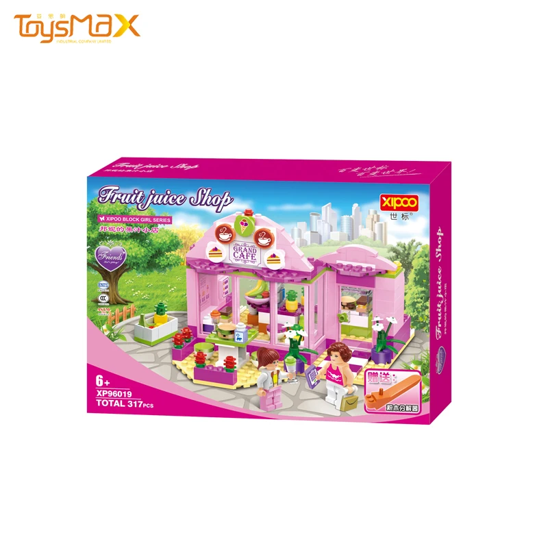 Pink Lovely Girls Innovative Toys Fruit Juice Shop DIY Building Block