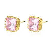 

LUOTEEMI 8*8 mm Square Cubic Zirconia Stud Earrings Clear Pink Purple Champagne CZ Stone Ear Stud