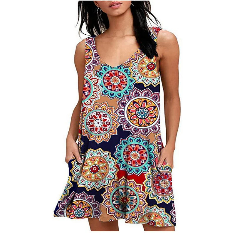 

Women' Sleeveless Loose Plain Dresses Casual Short Dress with Pockets, Colorful to choose from