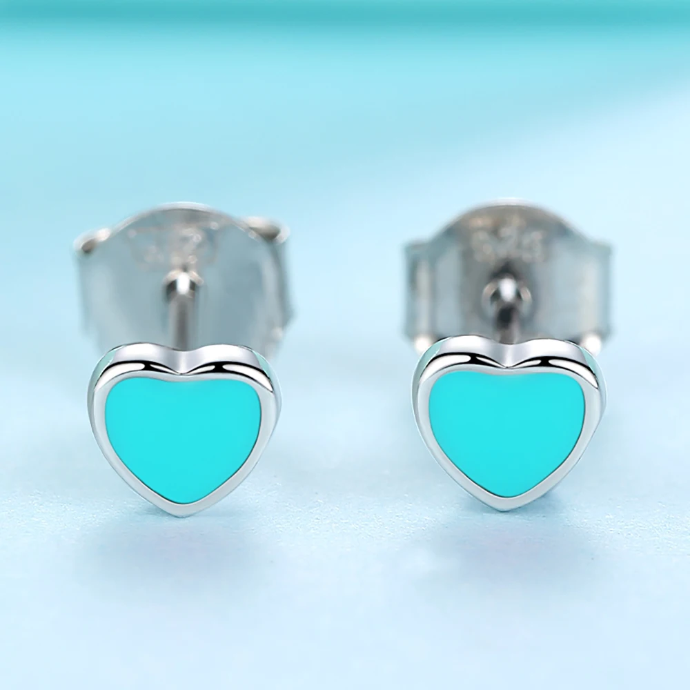 

Fashion 925 Sterling Silver Cute Enamel Heart Stud Earrings For Women Children Baby Kids Silver Fashion Jewelry Gift