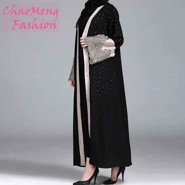 

F8841# New Design Dubai Style Pictures For Eid Beaded Crystal Butterfly Open Cardigan Abaya Kimono Muslim Islamic Clothing, As shown/customized