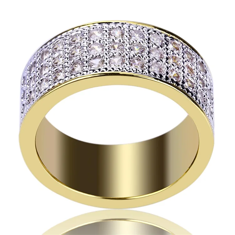 

Amazon ebay hot selling shopping hiphop jewelry cubic zirconia round mens ring, Gold