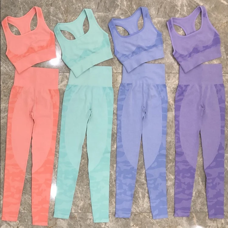 Activewear Two Piece Set Women Seamless Yoga Leggings And Bra Camouflage Fitness Sports Gym Workout Yoga Set