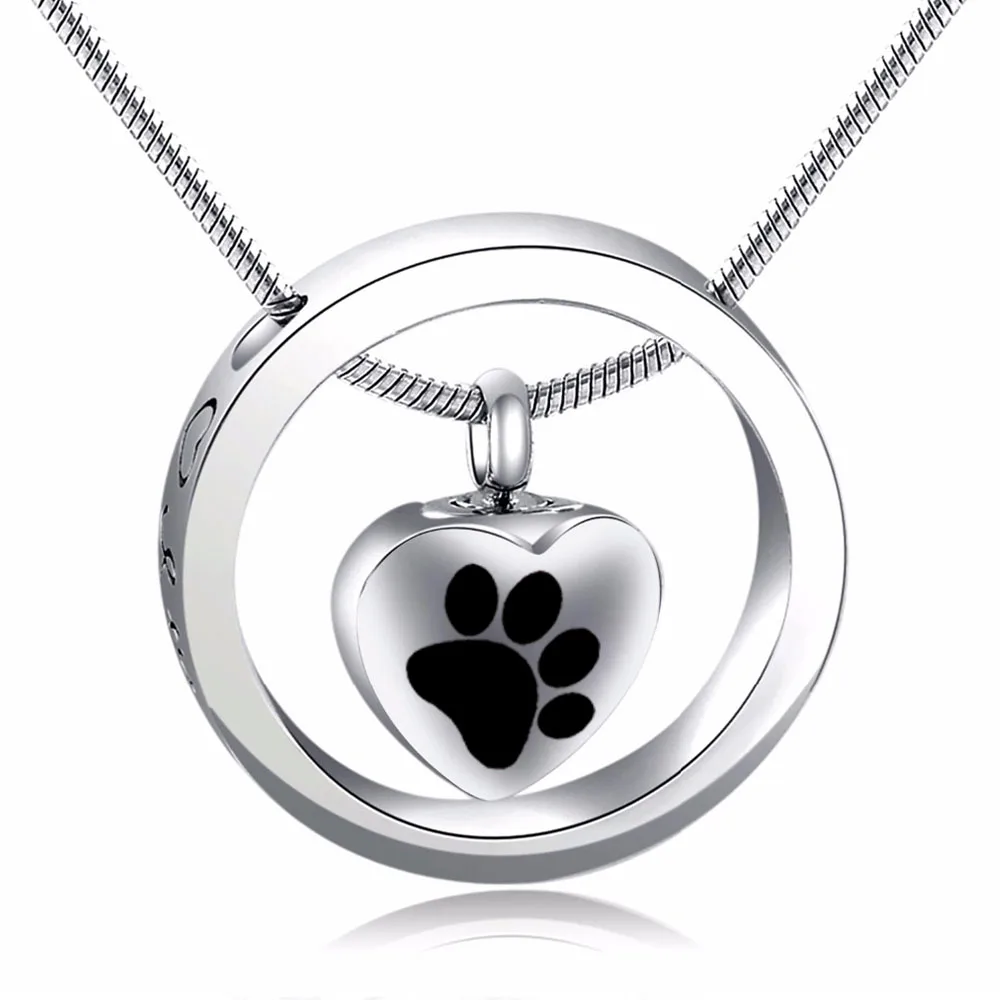 

Eternity Cremation Jewelry for Ashes Stainless Steel Urn Pendant Ash Keepsake Paw print Necklace for Women/Men, Silver
