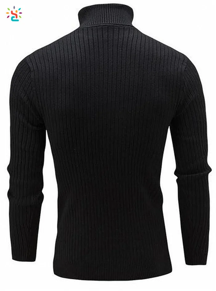CRYYU Men Long Sleeve Slim Fit Solid Turtleneck Pullover Knitted Sweater