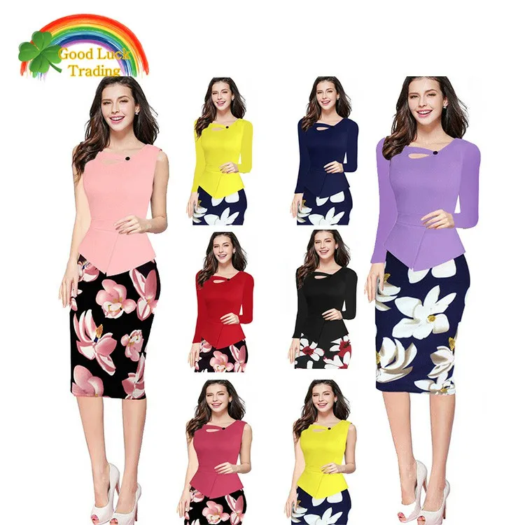 

Hot-sale New style woman clothing bodycon custom offfice printed floral dress