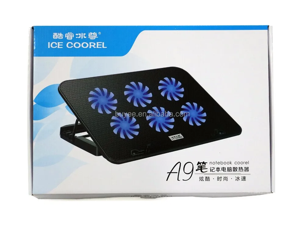 Fashionable 6 fans laptop cooler with adjustable speed 2 USB mute