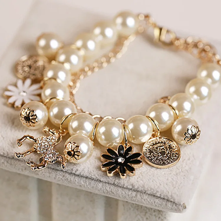 

New Arrival Freshwater Pearl Charms Chain Bracelet Natural White Pearl Bracelet, Multi color