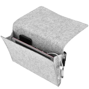 Image of Dark gray sofa caddy organize bags felt bedside caddy storage bags for bed