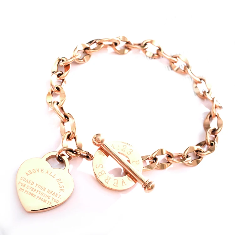 

Women Rose Gold Charm Stainless Steel Crystal Jewelry Bracelet Heart Lock And Key, Pink/rose gold/blue/gold etc.