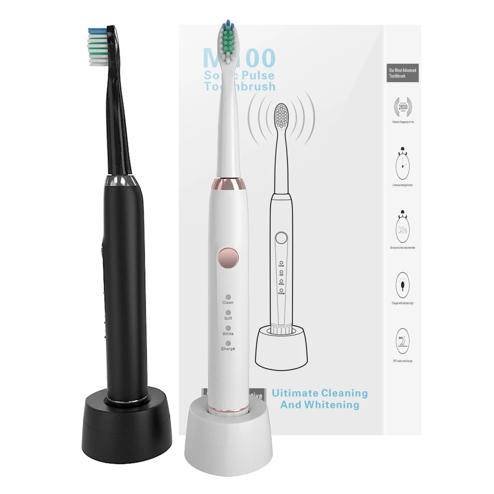 

M100 automatic electric vibration toothbrush electronic, Black;white