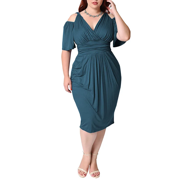New Design Plus Size Fat Women Clothes Deep V Neck Bare Shoulders