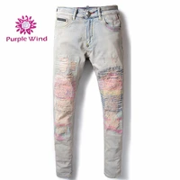 

New style fashion skinny white color fabrics denim boy skinny pink jeans men male jeans pent