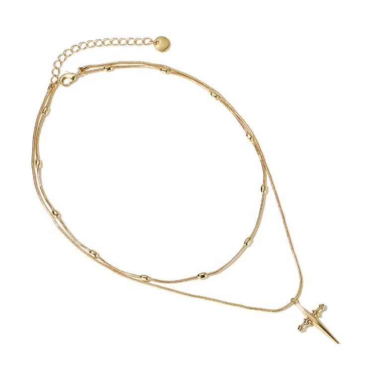 

new yellow gold jewelry layered cross charm necklace set bead chain