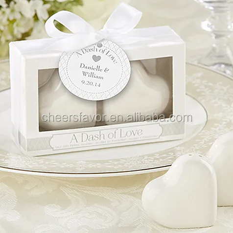 

Wedding favor ceramic Favors "A Dash of Love" Ceramic Heart Salt & Pepper Shakers