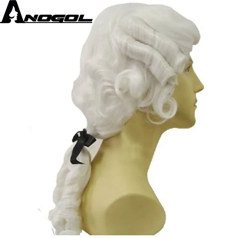 

Anogol Baroque White Lawyer Jugde Costume Colonial George Washington Synthetic Cosplay Wig For Man