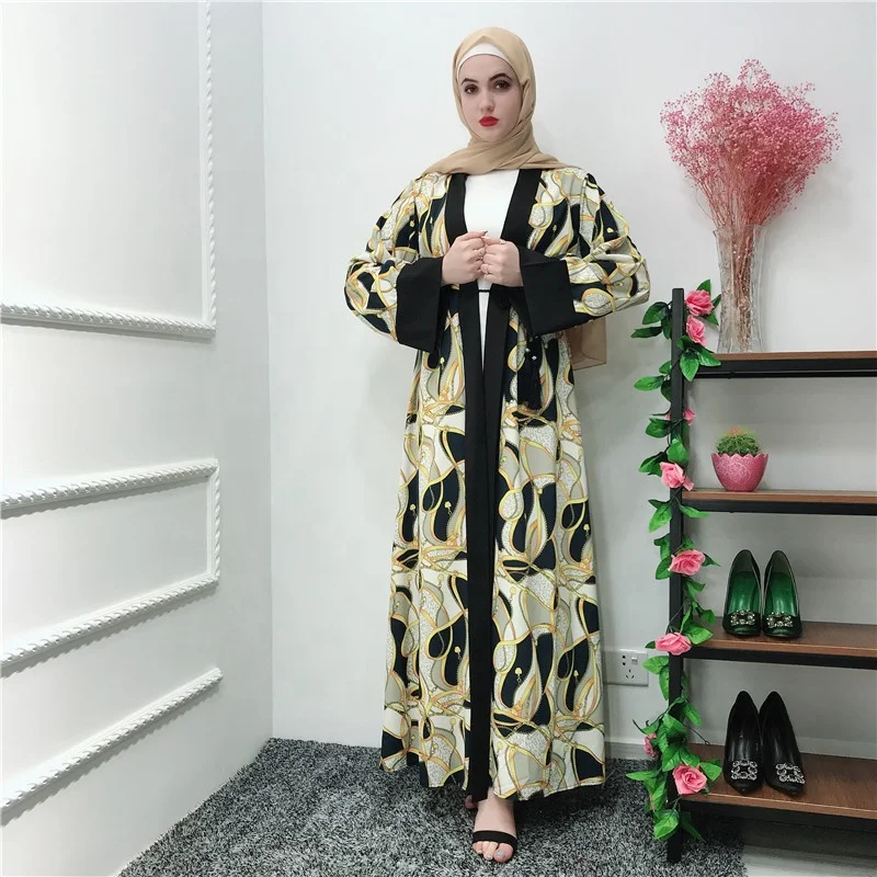 

Floral printing fashion abaya muslim women long sleeve dress islamic clothing, As picture