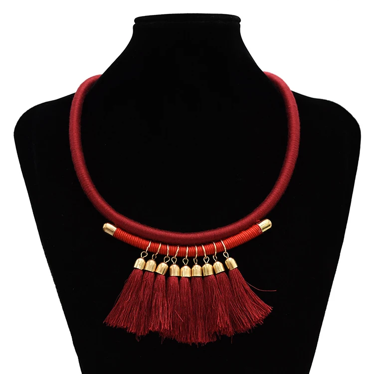 

3 Colors Bohemian Leather Chain Fringe Tassel Pendant Necklaces for Women Wedding Party Jewelry, Red;black;blue