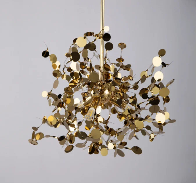 Modern minimalist stainless steel piece led creative personality restaurant living room art window decoration chandelier