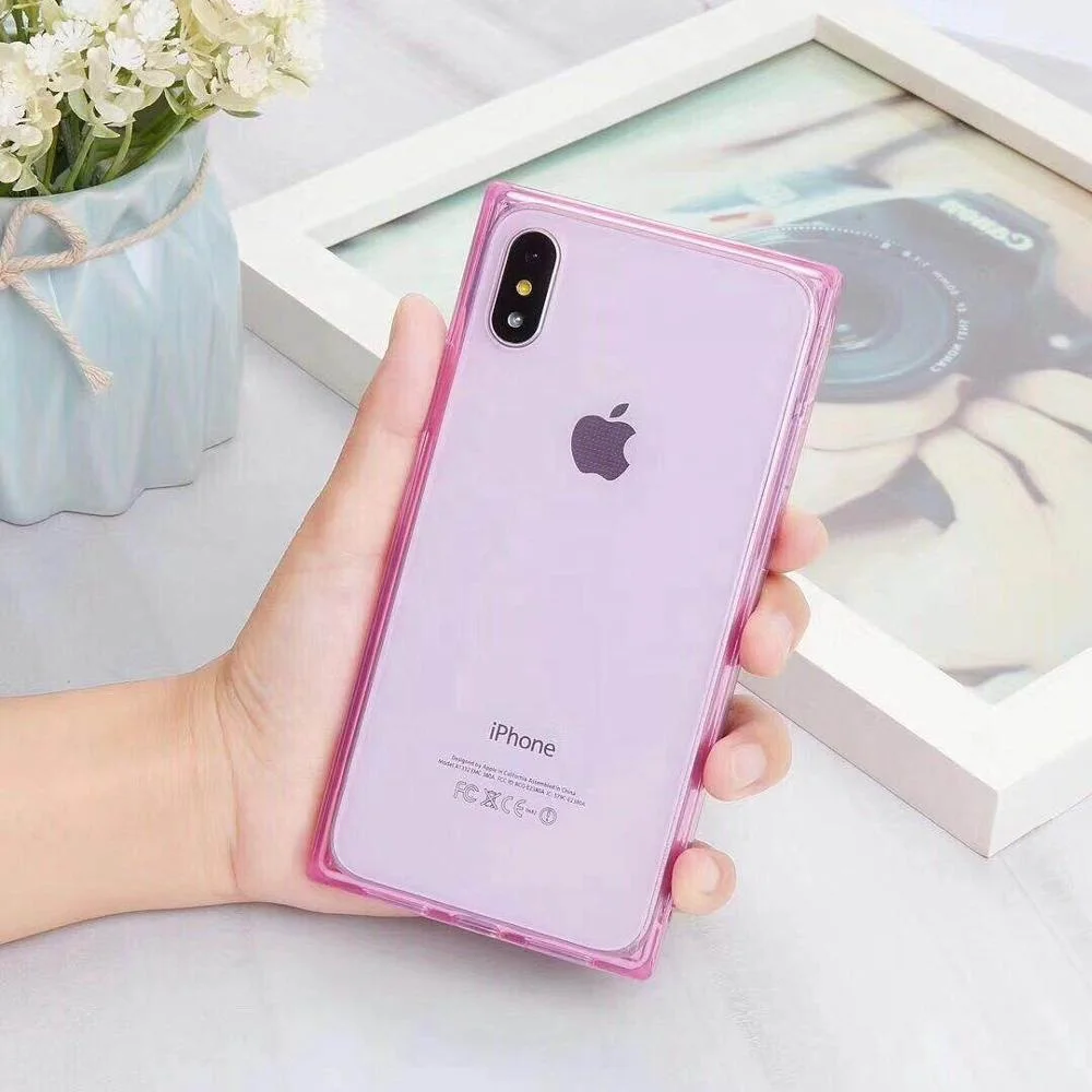 

sublimation blank phone case for iPhone X 6S 6 7 8 plus candy color luxury transparent square soft TPU pink back cover cases, Pictures