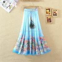 

Bohemian long skirt chiffon print skirt fairy beach big maxi skirt