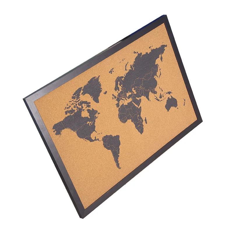 
High Quality Decorative Soft Bulletin Custom World Map Printed Cork board with Wooden Frame  (62127948584)