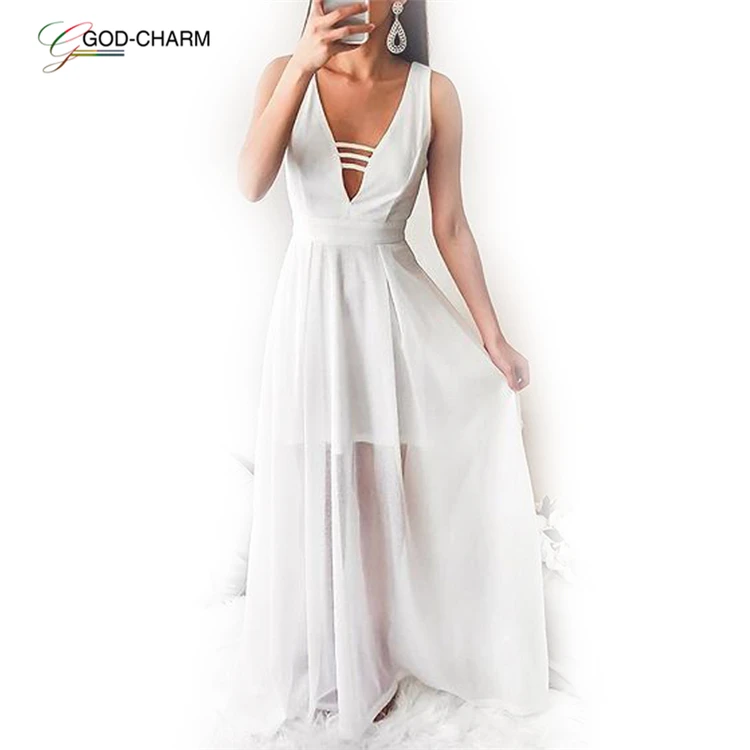 

GC-66870760 Wholesale Womens Summer Boho Maxi Long Evening Party V-neck Chiffon Sleeveless Dress