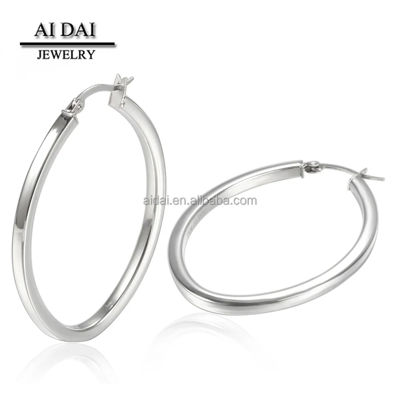 

Oval stainless steel square hollow tube Creole Hoop Earring