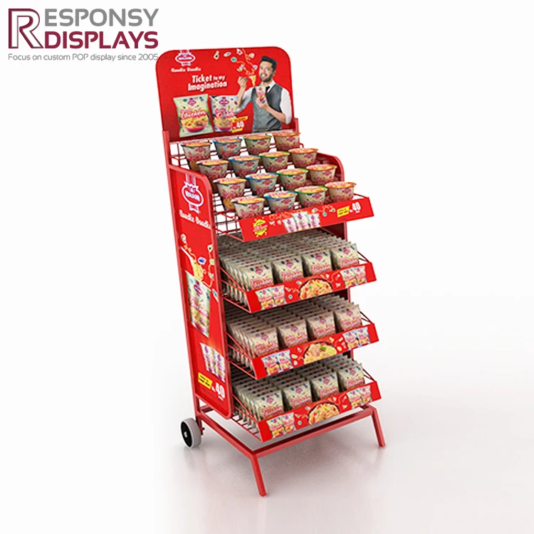 Supermarket Floor Metal Snack Display Racks Beverage Shelf Instant ...