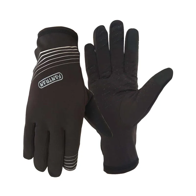 

Custom reflective logo silicone palm women and men touchscreen sports stretch fleece lined running gloves