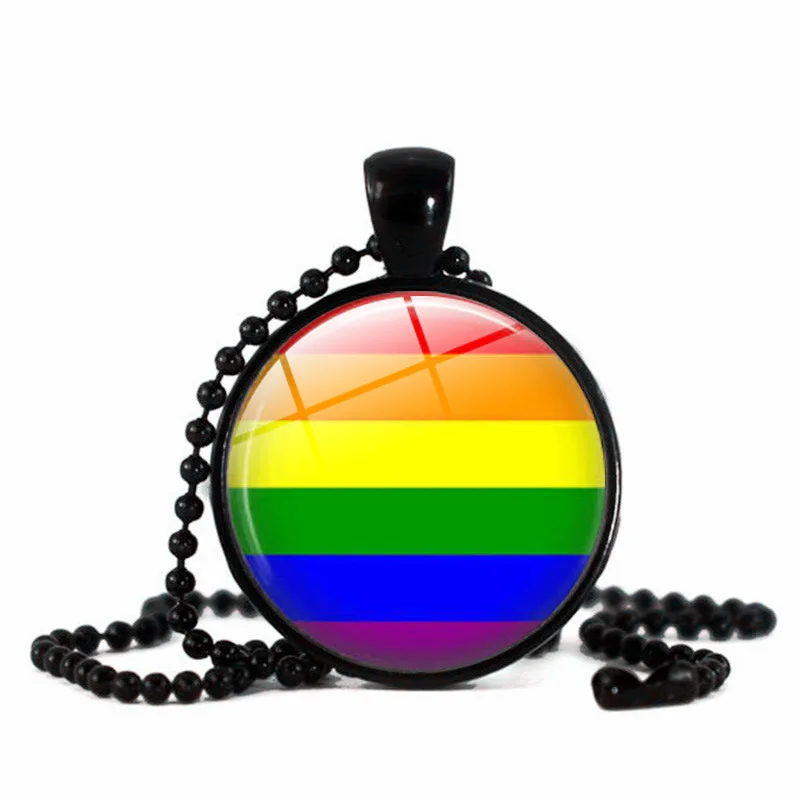 

3 colors Antique brass black silver Plated lgbt accessories Rainbow Flag Gay Lesbian pride pendant necklaces wholesale, As picture