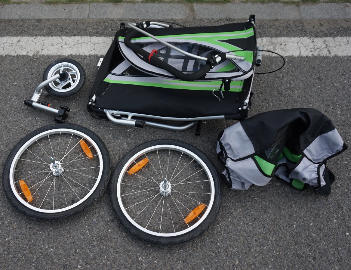 
China factory direct sale green bike trailer with rain cover 