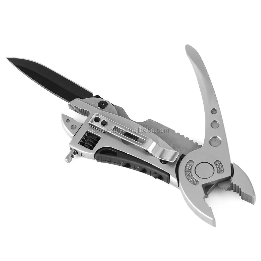 

Camping Multi-tool Knife Gear EDC Tools Set Adjustable Wrench Jaw Screwdriver Pliers Survival Tools, Silver