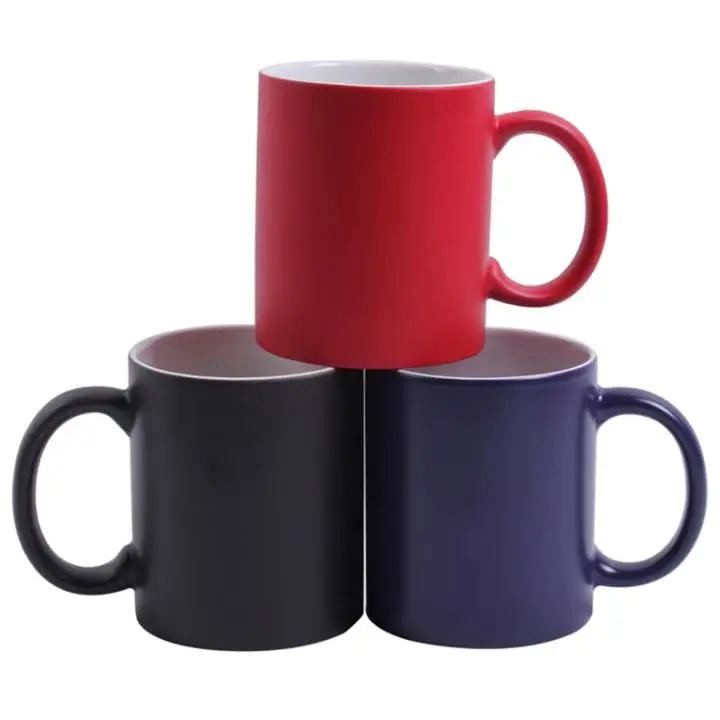 

Round handle 11oz heat transfer magic mug and sublimation color changing mug for printing picture, Black,red,dark blue