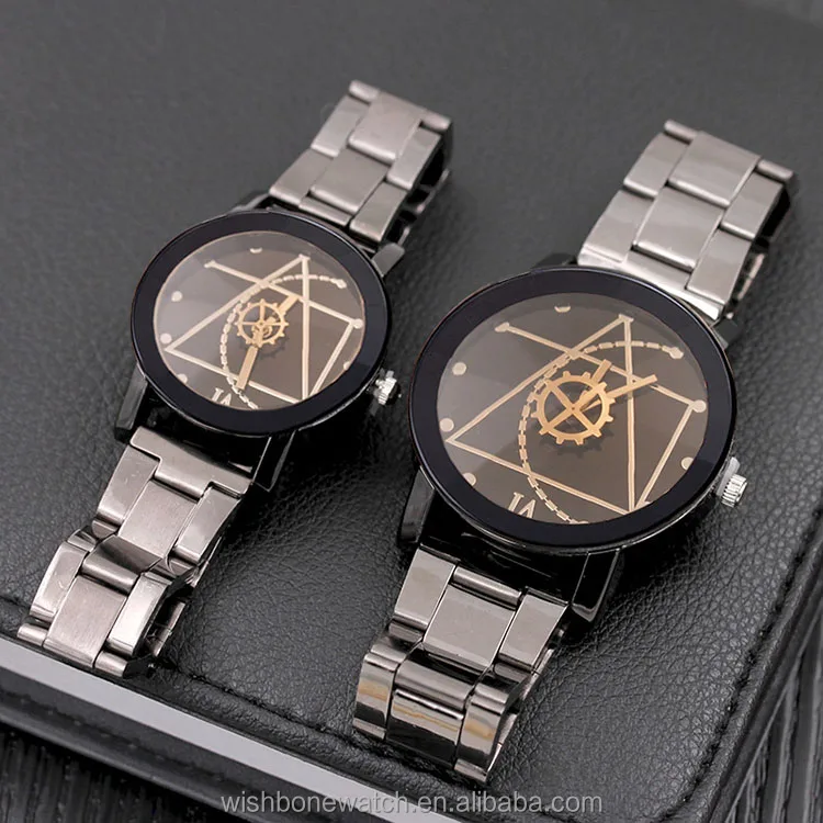 

Fashion Men Women Couple Watch Lover Compass Hands Stainless Steel Watch Band Analog Quartz Couple Wrist Watch, 2 different colors as picture