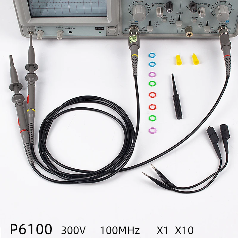P6100 2Pack High Precision Oscilloscope Probe X1 X10 100Mhz Alligator Clip B1E8