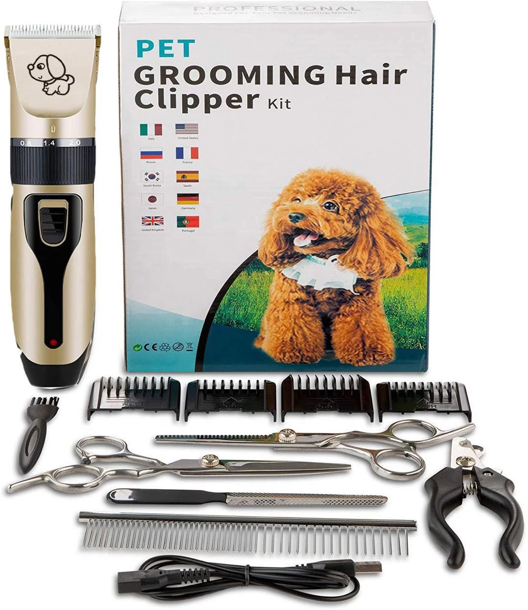 

Rechargeable Hair Trimmer Pet Dog Clipper, Gold