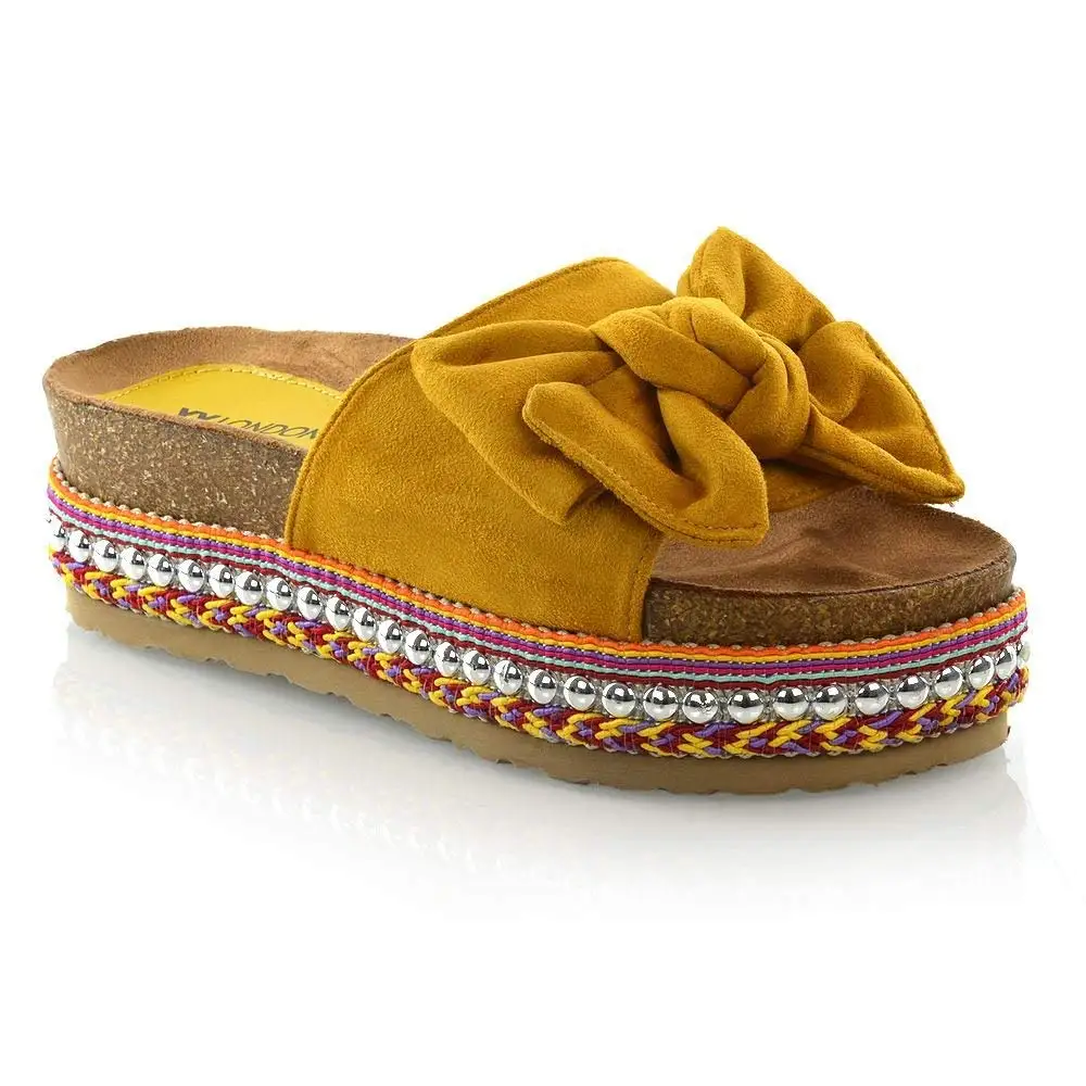 ESSEX GLAM Womens Slip On Sandals with Studs Flat Slide Mule Synthetic Leather Flatform Shoes