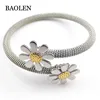 2018 Plain New Fashion Jewelry Cuff Bracelets For Women Stainless Steel Happy Elastic Flower Bracelets & Bangles