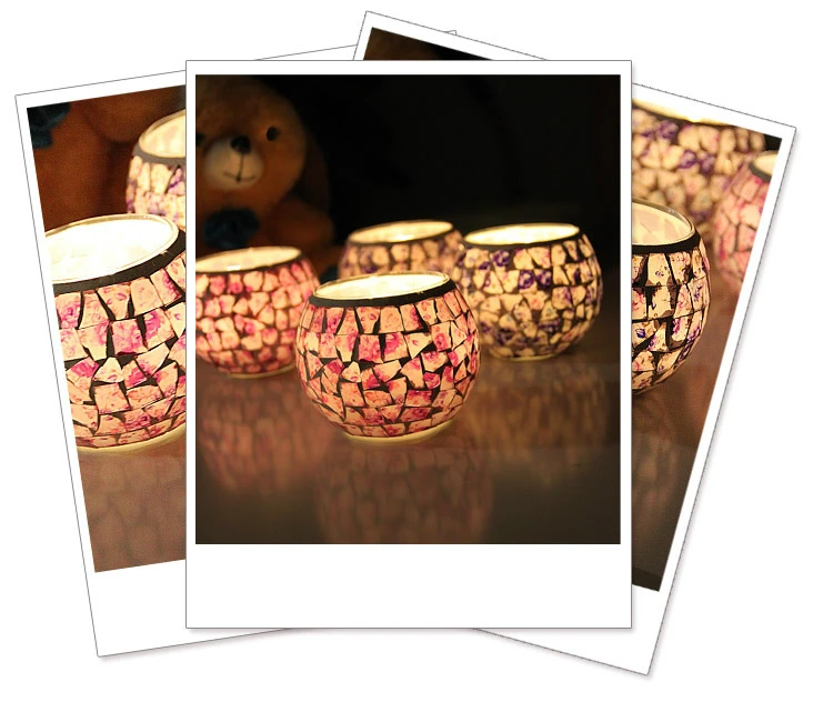 Unique turkish handmade glass mosaic candle holder for home decoration and wedding