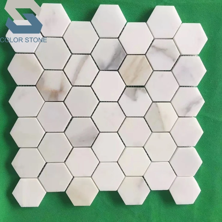 Decorative building material honed calacatta gold hexagon mosaic tiles for bathroom