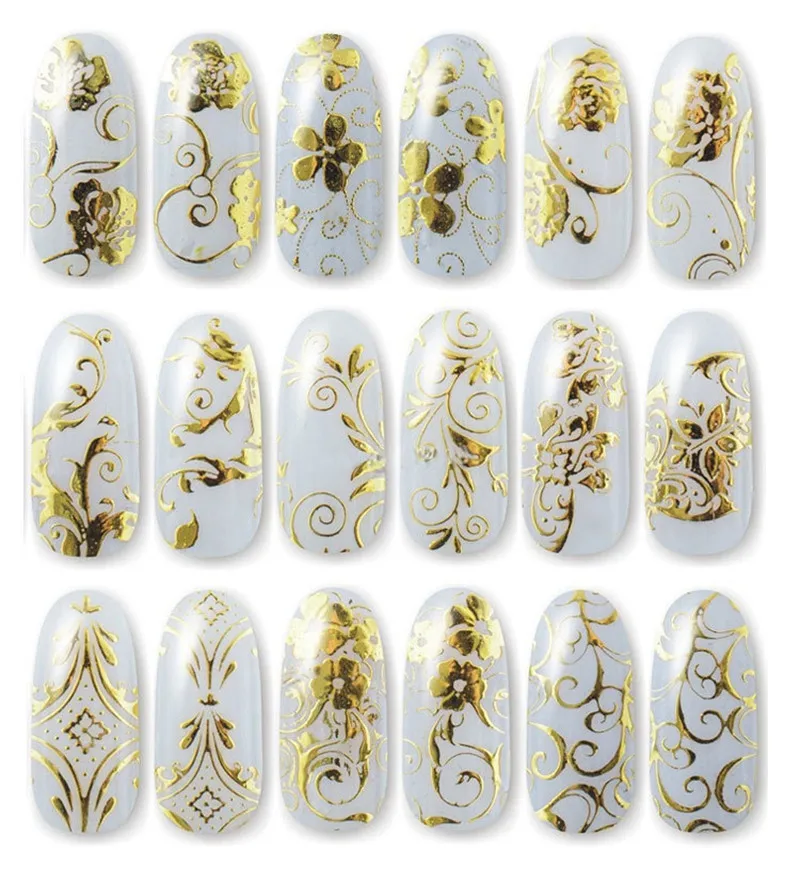 8 Sheets lot 3d nail stickers 108 Design Gold Foil Flowers Stickers For Nails 8 Colors